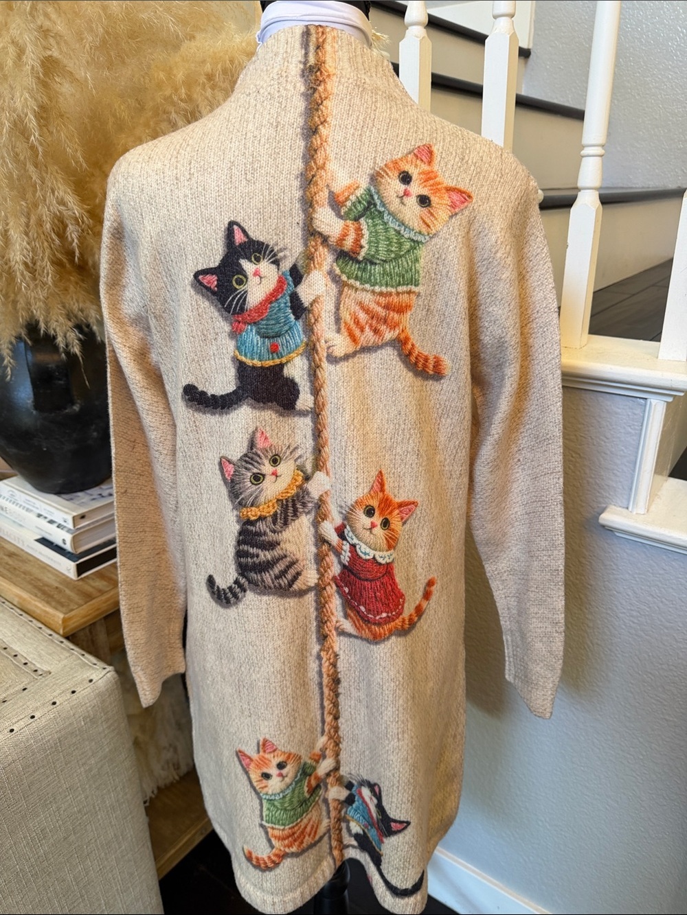 Kitten Print Turtleneck Sweater Dress Long Sleeve Heavyweight Size XS - Picture 4 of 7